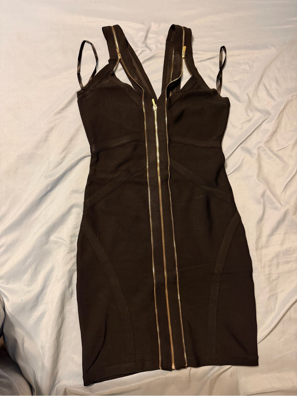 bebe Black Mini Dress with Gold Double Zippers